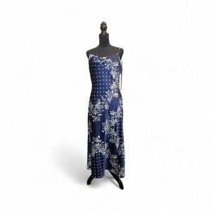 Elegant Midnight Blue Floral Dress